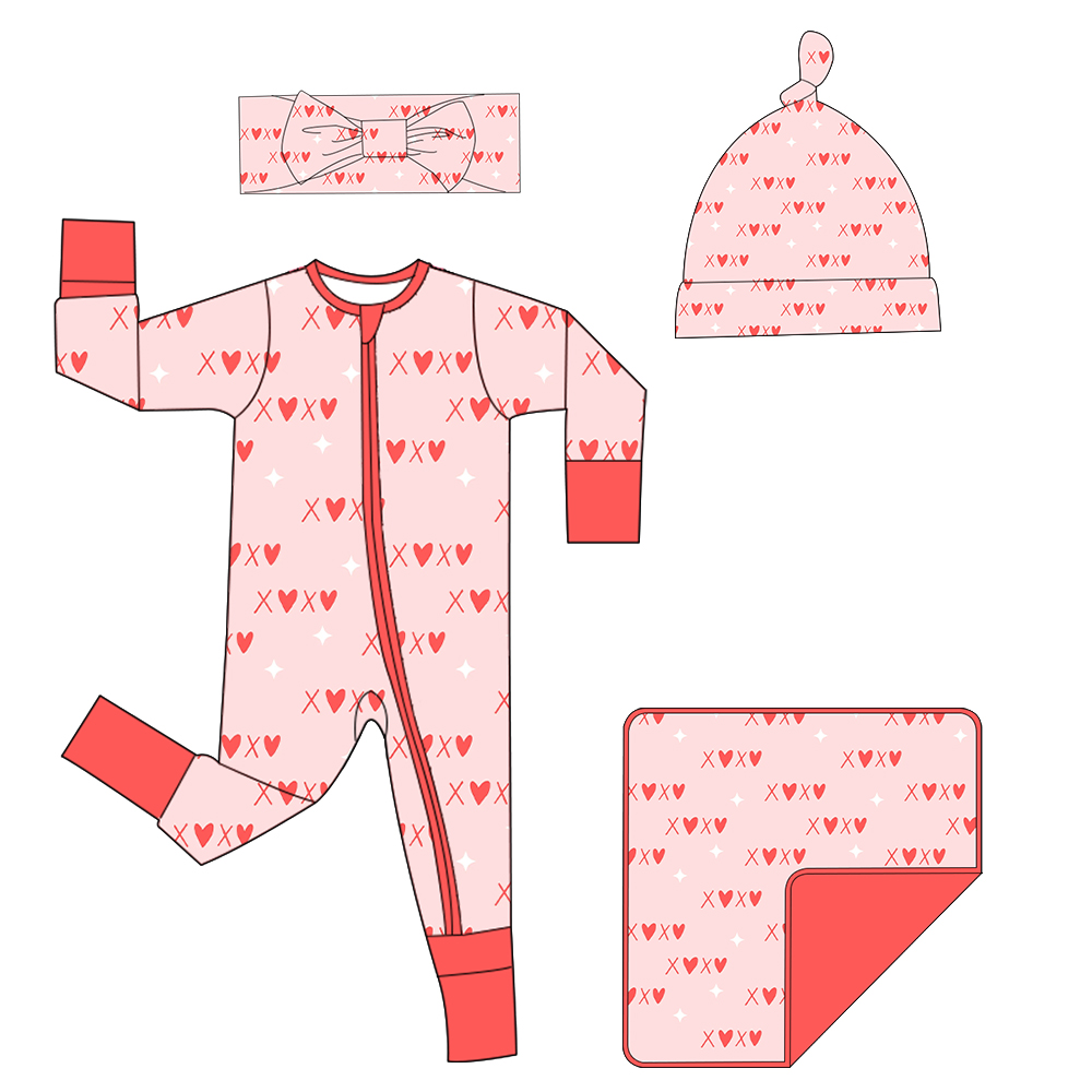 Baby Sleep Suit - Sevgililer Günü Bebek Tulumu Kalp Baskılı